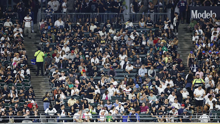 Sep 30, 2023; Chicago, Illinois, USA; Fans watch a baseball game between the Chicago White Sox and
