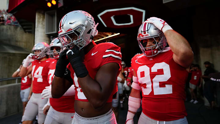 Ohio State Buckeyes linebacker Sonny Styles takes the field for warm ups prior to the NCAA football game against the Minnesota Golden Gophers at Ohio Stadium in Columbus on Oct. 4, 2025. Ohio State Buckeyes linebacker Sonny Styles takes the field for warm ups prior to the NCAA football game against the Minnesota Golden Gophers at Ohio Stadium in Columbus on Oct. 4, 2025.