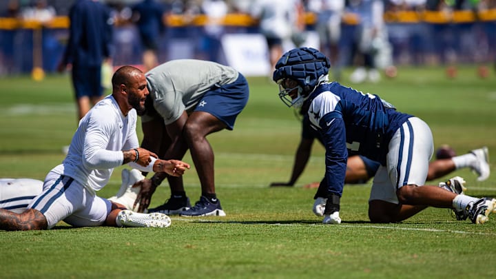 Dallas Cowboys stars Dak Prescott and Micah Parsons during training camp at Marriott Residence Inn-River Ridge playing fields.