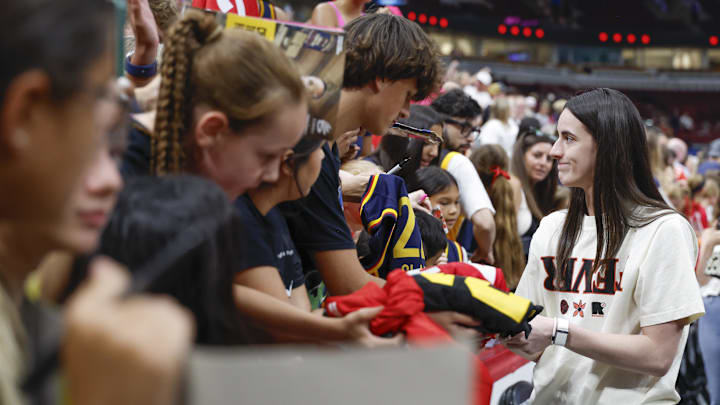 Caitlin Clark signed a ton of autographs before Sunday's game in Chicago. Caitlin Clark signed a ton of autographs before Sunday's game in Chicago.