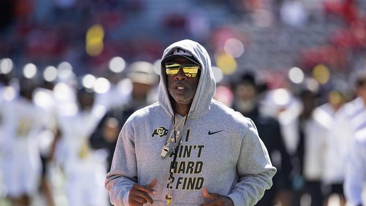 Oct 19, 2024; Tucson, Arizona, USA; Colorado Buffalos head coach Deion Sanders against the Arizona Wildcats at Arizona Stadium. Mandatory Credit: Mark J. Rebilas-Imagn Images