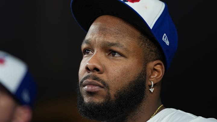 Nov 1, 2025; Toronto, Ontario, CAN; Toronto Blue Jays first baseman Vladimir Guerrero Jr. (27) before game seven of the 2025 MLB World Series at Rogers Centre.