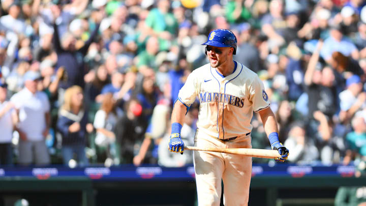 Seattle Mariners catcher Cal Raleigh (29) celebrates after hitting a 2-run home run against the Oakland Athletics during the fifth inning at T-Mobile Park in 2024. Seattle Mariners catcher Cal Raleigh (29) celebrates after hitting a 2-run home run against the Oakland Athletics during the fifth inning at T-Mobile Park in 2024.