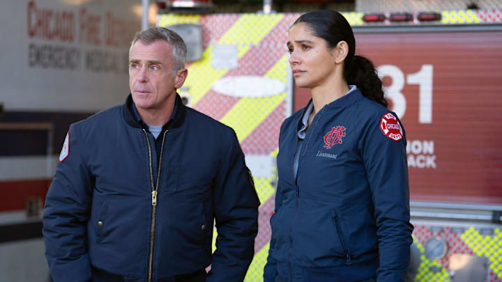 CHICAGO FIRE -- "Frostbite Blue" Episode 1411 -- Pictured: (l-r) David Eigenberg as Christopher Herrmann, Miranda Rae Mayo as Stella Kidd CHICAGO FIRE -- "Frostbite Blue" Episode 1411 -- Pictured: (l-r) David Eigenberg as Christopher Herrmann, Miranda Rae Mayo as Stella Kidd