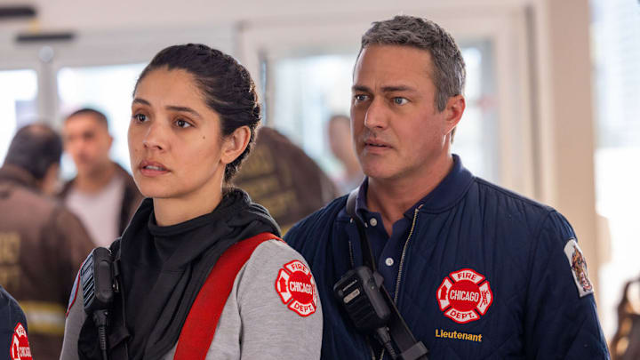 CHICAGO MED -- "Reckoning, Part 2" Episode 1117 -- Pictured: (l-r) Miranda Rae Mayo as Stella Kidd, Taylor Kinney as Kelly Severide 
