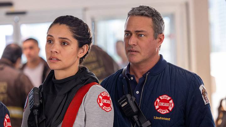 CHICAGO MED -- "Reckoning, Part 2" Episode 1117 -- Pictured: (l-r) Miranda Rae Mayo as Stella Kidd, Taylor Kinney as Kelly Severide 