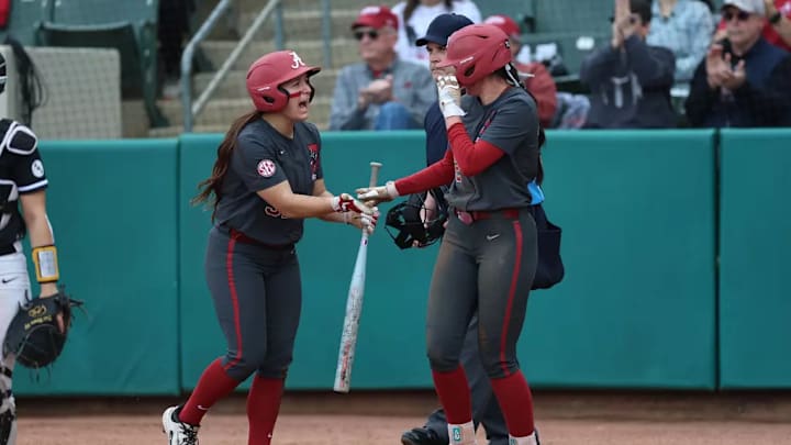Alabama Softball Player Alexis Pupillo (31) celebrates at Rhoads Stadium in Tuscaloosa, AL on Saturday, Mar 8, 2025.