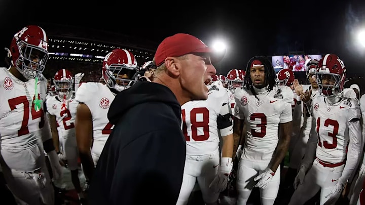 Alabama Football Head Coach Kalen DeBoer in action against Oklahoma during College Football Playoff First Round at Memorial Stadium in Norman, OK on Friday, Dec 19, 2025. Alabama Football Head Coach Kalen DeBoer in action against Oklahoma during College Football Playoff First Round at Memorial Stadium in Norman, OK on Friday, Dec 19, 2025.
