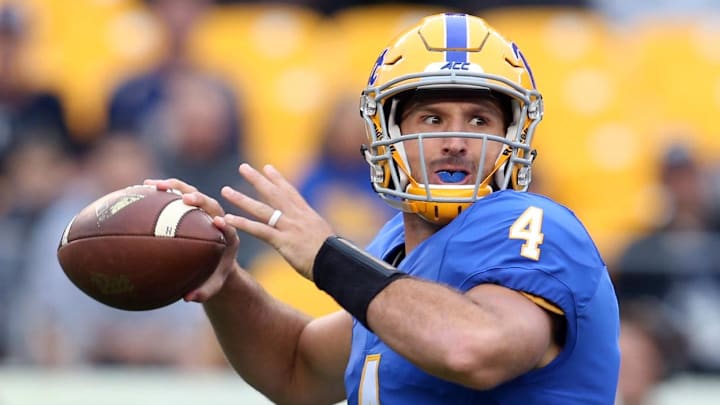 Oct 8, 2016; Pittsburgh, PA, USA; Pittsburgh Panthers quarterback Nathan Peterman (4) passes the ball against the Georgia Tech Yellow Jackets during the first quarter at Heinz Field. Mandatory Credit: Charles LeClaire-Imagn Images Oct 8, 2016; Pittsburgh, PA, USA; Pittsburgh Panthers quarterback Nathan Peterman (4) passes the ball against the Georgia Tech Yellow Jackets during the first quarter at Heinz Field. Mandatory Credit: Charles LeClaire-Imagn Images