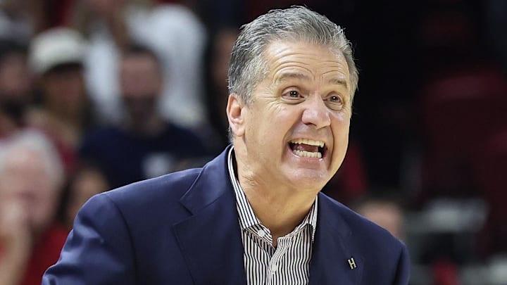 Arkansas Razorbacks coach John Calipari during the second half against the Louisville Cardinals at Bud Walton Arena. Arkansas Razorbacks coach John Calipari during the second half against the Louisville Cardinals at Bud Walton Arena.