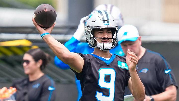 Jun 9, 2026; Charlotte, NC, USA; Carolina Panthers quarterback Bryce Young (9) throws during the first day of mini camp at Bank of America Stadium practice facility. Mandatory Credit: Jim Dedmon-Imagn Images Jun 9, 2026; Charlotte, NC, USA; Carolina Panthers quarterback Bryce Young (9) throws during the first day of mini camp at Bank of America Stadium practice facility. Mandatory Credit: Jim Dedmon-Imagn Images