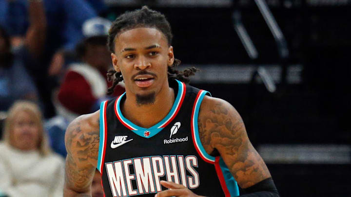 Oct 22, 2025; Memphis, Tennessee, USA; Memphis Grizzlies guard Ja Morant (12) looks on during the third quarter against the New Orleans Pelicans at FedExForum. Mandatory Credit: Petre Thomas-Imagn Images Oct 22, 2025; Memphis, Tennessee, USA; Memphis Grizzlies guard Ja Morant (12) looks on during the third quarter against the New Orleans Pelicans at FedExForum. Mandatory Credit: Petre Thomas-Imagn Images
