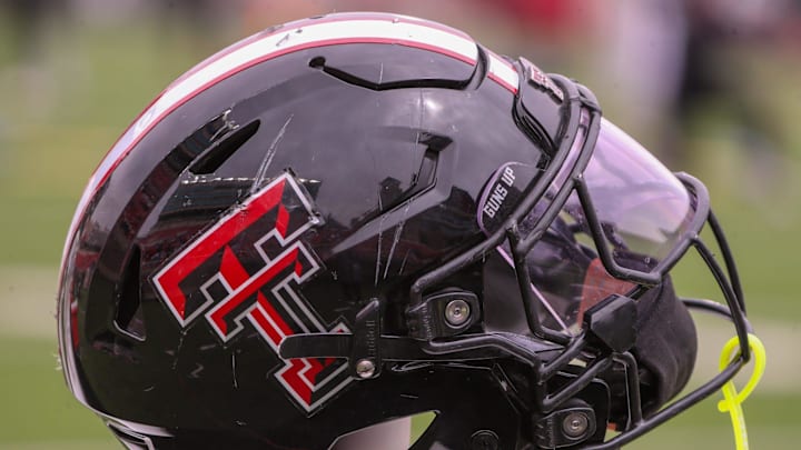 A helmt is seen during the Texas Tech football team's spring game, Saturday, April 19, 2025, at Jones AT&T Stadium.