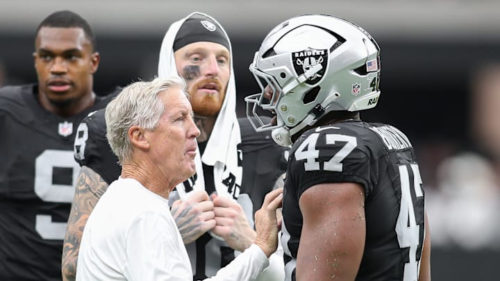 Las Vegas Raiders Pete Carroll, Maxx Crosby, Thomas  Booker