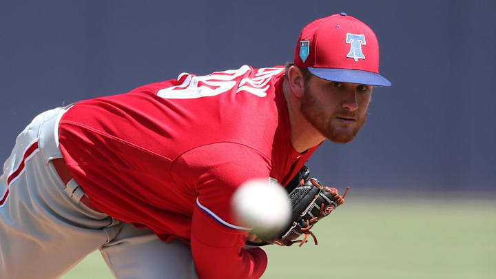 Philadelphia Phillies starting pitcher Ben Lively (49) throws a pitch.