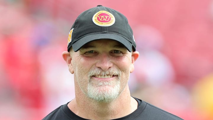 Sep 8, 2024; Tampa, Florida, USA; Washington Commanders head coach Dan Quinn against the Tampa Bay Buccaneers prior to the game at Raymond James Stadium. Mandatory Credit: Kim Klement Neitzel-Imagn Images