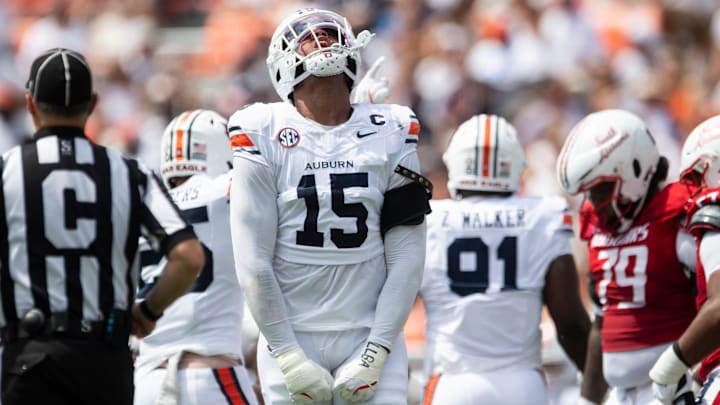 Auburn's Keldric Faulk celebrates a big play against South Alabama last season. Faulk fits every Bears requirement at his position except for one thing.