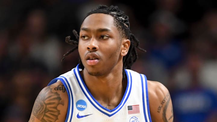 Duke Blue Devils guard Isaiah Evans (3) drives to the basket Saturday, March 21, 2026, during the NCAA Men’s Basketball Tournament second round game against the TCU Horned Frogs at Bon Secours Wellness Arena in Greenville, South Carolina. Duke Blue Devils guard Isaiah Evans (3) drives to the basket Saturday, March 21, 2026, during the NCAA Men’s Basketball Tournament second round game against the TCU Horned Frogs at Bon Secours Wellness Arena in Greenville, South Carolina.