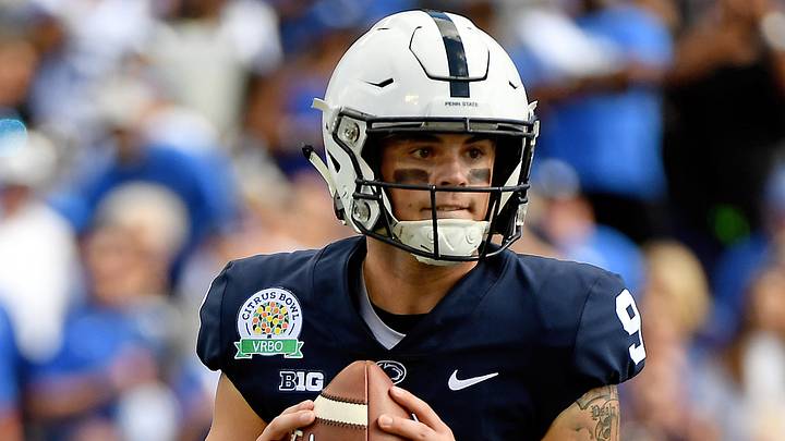 Jan 1, 2019; Orlando, FL, USA; Penn State Nittany Lions quarterback Trace McSorley (9) drops back during the first half against the Kentucky Wildcats in the 2019 Citrus Bowl