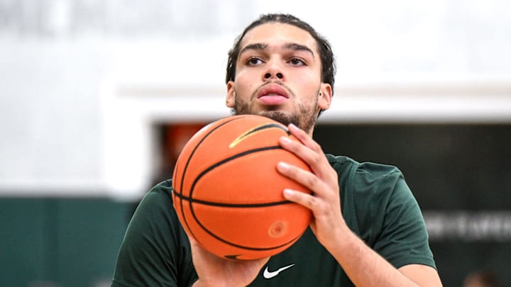 Michigan State's Jesse McCulloch shoots in practice during men's basketball media day on Thursday, Oct. 17, 2024, at the Breslin Center in East Lansing.