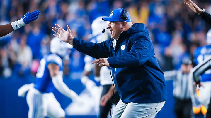 BYU head coach Kalani Sitake against TCU BYU head coach Kalani Sitake against TCU