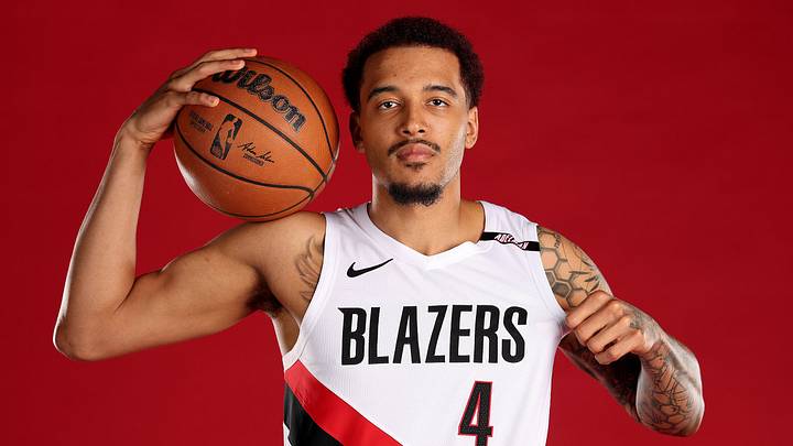 PORTLAND, OREGON - SEPTEMBER 28: Jeremy Sochan #4 of the Portland Trail Blazers poses for a portrait during NBA media day at Moda Center on September 28, 2026 in Portland, Oregon. (Photo by Steph Chambers/Getty Images)