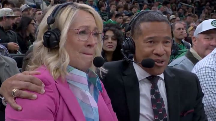 Doris Burke delivered an emotional tribute to Mark Jones, recapping his 36-year ESPN career as he called Magic at Celtics, his final game for the network. Doris Burke delivered an emotional tribute to Mark Jones, recapping his 36-year ESPN career as he called Magic at Celtics, his final game for the network.