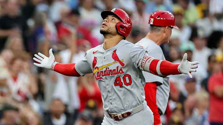 Aug 1, 2025; San Diego, California, USA; St. Louis Cardinals first baseman Willson Contreras (40) hits a solo home run during the fifth inning against the San Diego Padres at Petco Park. Mandatory Credit: Chadd Cady-Imagn Images Aug 1, 2025; San Diego, California, USA; St. Louis Cardinals first baseman Willson Contreras (40) hits a solo home run during the fifth inning against the San Diego Padres at Petco Park. Mandatory Credit: Chadd Cady-Imagn Images