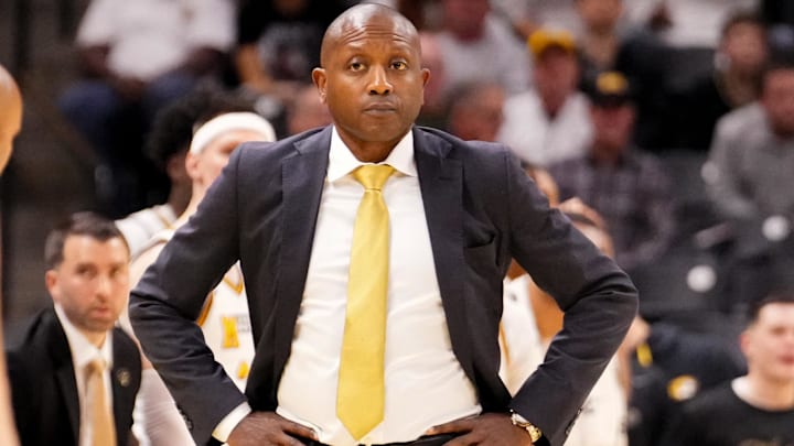 Dec 3, 2024; Columbia, Missouri, USA; Missouri Tigers coach Dennis Gates reacts to play against the California Golden Bears during the second half at Mizzou Arena. Mandatory Credit: Denny Medley-Imagn Images