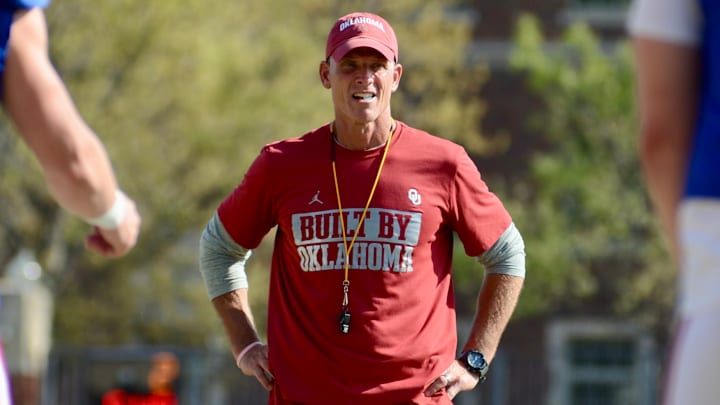 Oklahoma coach Brent Venables looks on at practice.