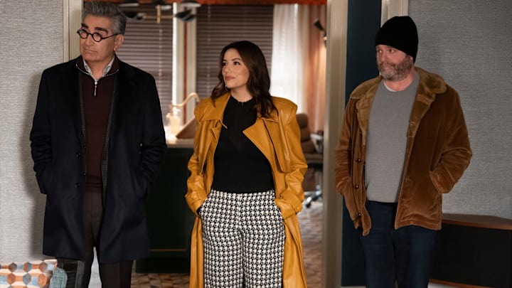 ONLY MURDERS IN THE BUILDING - “Two for the Road” - Charles, Oliver & Mabel begrudgingly pair off with new investigators... actors Eugene Levy, Zach Galifianakis & Eva Longoria. (Disney/Patrick Harbron)
EUGENE LEVY, EVA LONGORIA, ZACH GALIFIANAKIS