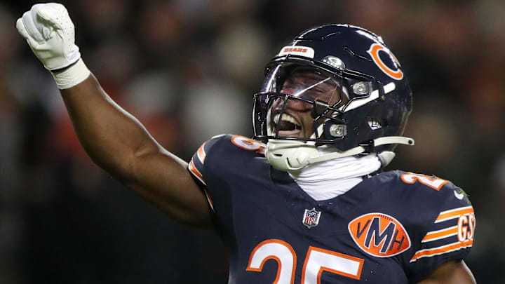 Chicago Bears running back Kyle Monangai (25) against the Green Bay Packers during their wild-card playoff football game Saturday, January 10, 2026, at Soldier Field in Chicago, Illinois. The Bears defeated the Packers 31-27. Chicago Bears running back Kyle Monangai (25) against the Green Bay Packers during their wild-card playoff football game Saturday, January 10, 2026, at Soldier Field in Chicago, Illinois. The Bears defeated the Packers 31-27.