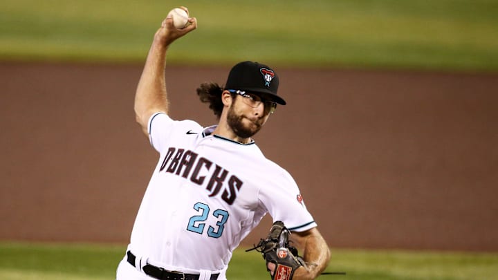 Arizona Diamondbacks starting pitcher Zac Gallen (23) throws to the Los Angeles Dodgers in the first inning at Chase Field on July 31, 2020.