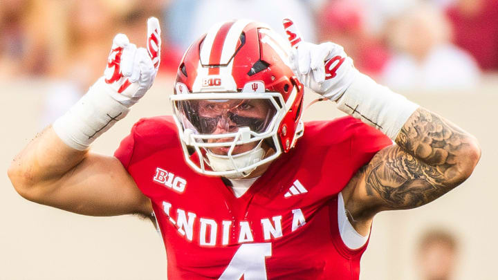 Indiana's Aiden Fisher (4) during the Indiana versus Indiana State football game at Memorial Stadium on Friday, Sept. 12, 2025.