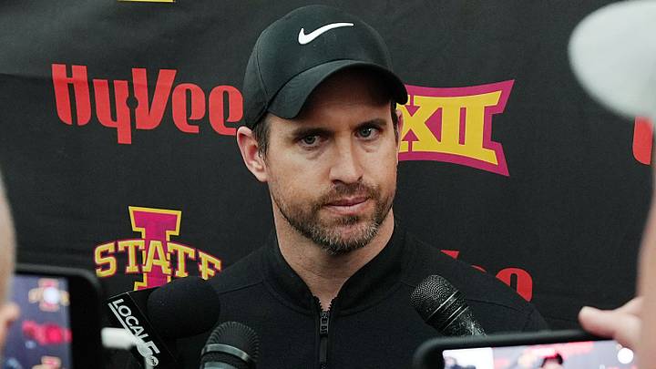 Iowa State football head coach Jimmy Rogers talks to media during NFL football pro-day at Bergstrom Football Complex on March 24, 2026, in Ames, Iowa. Iowa State football head coach Jimmy Rogers talks to media during NFL football pro-day at Bergstrom Football Complex on March 24, 2026, in Ames, Iowa.