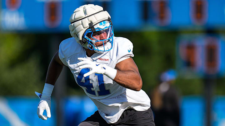 Detroit Lions linebacker Anthony Pittman (41) practices during training camp at Meijer Performance Center in Allen Park on Tuesday, July 22, 2025.