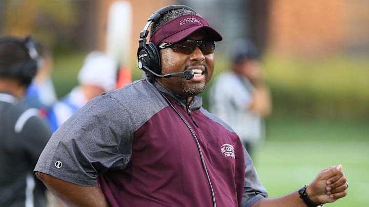 Sep 2, 2017; Durham, NC, USA; North Carolina Central Eagles head coach Jerry Mack on the sidelines of their game against the Duke Blue Devils in the first half at Wallace Wade Stadium. Mandatory Credit: Mark Dolejs-Imagn Images