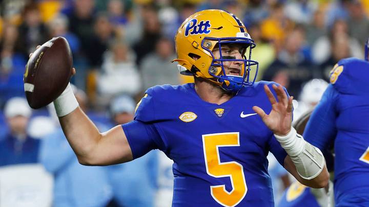 Sep 23, 2023; Pittsburgh, Pennsylvania, USA; Pittsburgh Panthers quarterback Phil Jurkovec (5) passes against the North Carolina Tar Heels during the first quarter at Acrisure Stadium. Mandatory Credit: Charles LeClaire-USA TODAY Sports Sep 23, 2023; Pittsburgh, Pennsylvania, USA; Pittsburgh Panthers quarterback Phil Jurkovec (5) passes against the North Carolina Tar Heels during the first quarter at Acrisure Stadium. Mandatory Credit: Charles LeClaire-USA TODAY Sports