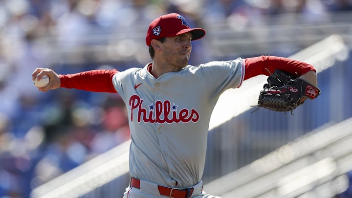 Mar 4, 2024; Dunedin, Florida, USA; Philadelphia Phillies pitcher Griff McGarry (71) throws a pitch against the Toronto Blue Jays in the fifth inning at TD Ballpark. Mar 4, 2024; Dunedin, Florida, USA; Philadelphia Phillies pitcher Griff McGarry (71) throws a pitch against the Toronto Blue Jays in the fifth inning at TD Ballpark.