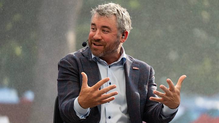 Ole Miss head coach Pete Golding speaks during ESPN College GameDay ahead of the Ole Miss-LSU game in The Grove in Oxford, Miss., on Saturday, Sept. 19, 2026.