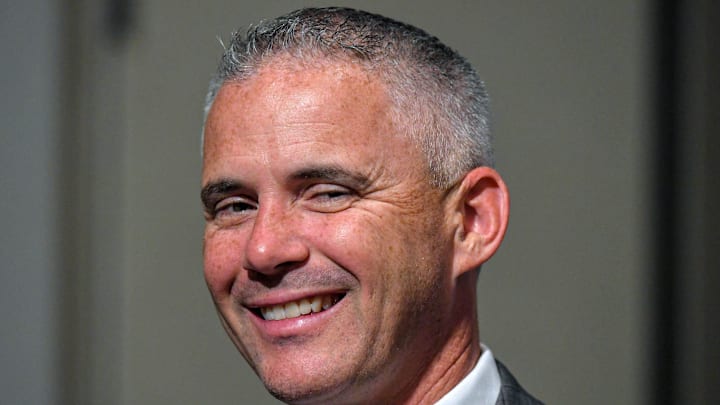 Florida State University Head Coach Mike Norvell smiles during the ACC Kickoff Media Days event in downtown Charlotte, N.C. Wednesday, July 26, 2023.
