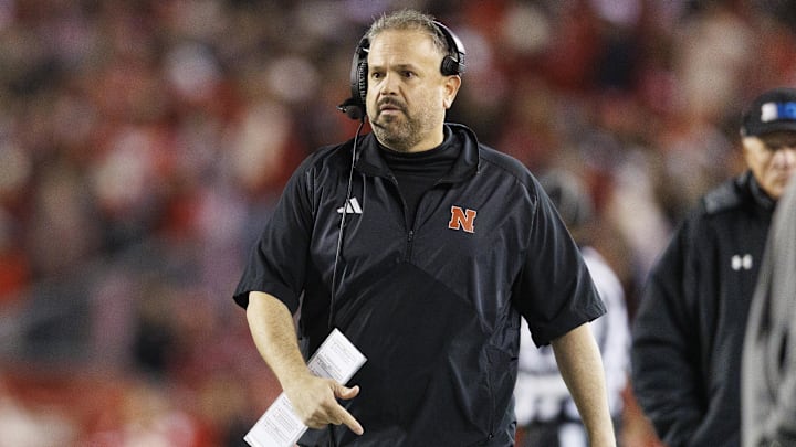 Nov 18, 2023; Madison, Wisconsin, USA;  Nebraska Cornhuskers head coach Matt Rhule walks the sidelines during the fourth quarter against the Wisconsin Badgers at Camp Randall Stadium. Mandatory Credit: Jeff Hanisch-USA TODAY Sports