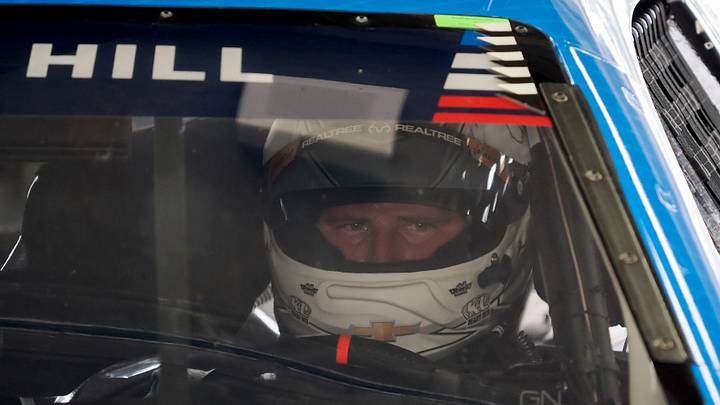 NASCAR Cup Series driver Austin Hill (33) sits in his car Friday, July 24, 2026, during practice for the Brickyard 400 at Indianapolis Motor Speedway. NASCAR Cup Series driver Austin Hill (33) sits in his car Friday, July 24, 2026, during practice for the Brickyard 400 at Indianapolis Motor Speedway.