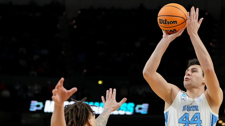 Mar 19, 2026; Greenville, SC, USA; North Carolina Tar Heels guard Luka Bogavac (44) shoots the ball against the VCU Rams in the second half of a first round game of the men's 2026 NCAA Tournament at Bon Secours Wellness Arena. Mandatory Credit: Bob Donnan-Imagn Images Mar 19, 2026; Greenville, SC, USA; North Carolina Tar Heels guard Luka Bogavac (44) shoots the ball against the VCU Rams in the second half of a first round game of the men's 2026 NCAA Tournament at Bon Secours Wellness Arena. Mandatory Credit: Bob Donnan-Imagn Images