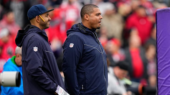 Bears assistant GM Ian Cunningham (left) and GM Ryan Poles scout a Northwestern game in Evanston against Ohio State.