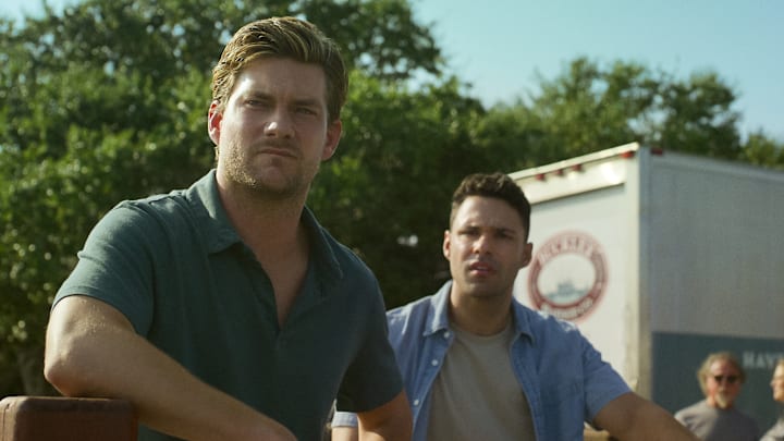 The Waterfront. (L to R) Jake Weary as Cane Buckley, Rafael Silva as Shawn West in episode 102 of The Waterfront. Cr. Courtesy of Netflix © 2025