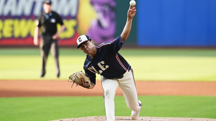 Aug 3, 2024; Cleveland, Ohio, USA; Cleveland Guardians starting pitcher Joey Cantillo (54) throws a pitch during the first inning against the Baltimore Orioles at Progressive Field. Mandatory Credit: Ken Blaze-USA TODAY Sports