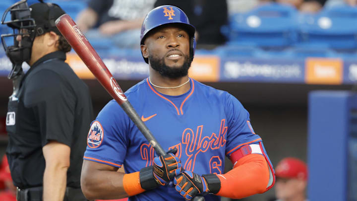 Mar 14, 2025; Port St. Lucie, Florida, USA;  New York Mets outfielder Starling Marte (6) walks back to the dugout after striking out during the fourth inning against the St. Louis Cardinals at Clover Park. Mandatory Credit: Reinhold Matay-Imagn Images