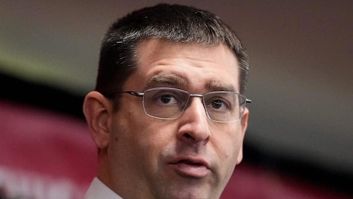 Reds president of baseball operations, Nick Krall, answers questions from the audience during a Reds on Radio affiliates luncheon at Great American Ballpark in downtown Cincinnati on Wednesday, Jan. 24, 2024. Reds president of baseball operations, Nick Krall, answers questions from the audience during a Reds on Radio affiliates luncheon at Great American Ballpark in downtown Cincinnati on Wednesday, Jan. 24, 2024.