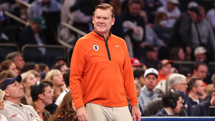Nov 28, 2025; New York, New York, USA;  Illinois Fighting Illini head coach Brad Underwood at Madison Square Garden. Mandatory Credit: Wendell Cruz-Imagn Images